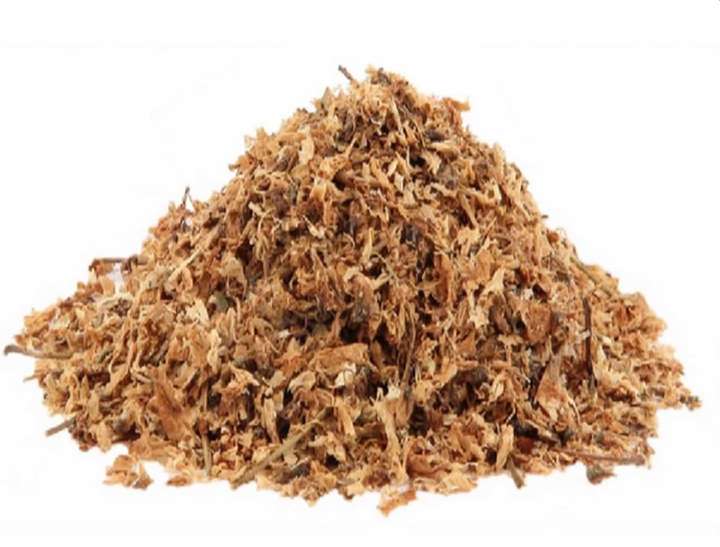 Close-up of expanded shredded stems tobacco