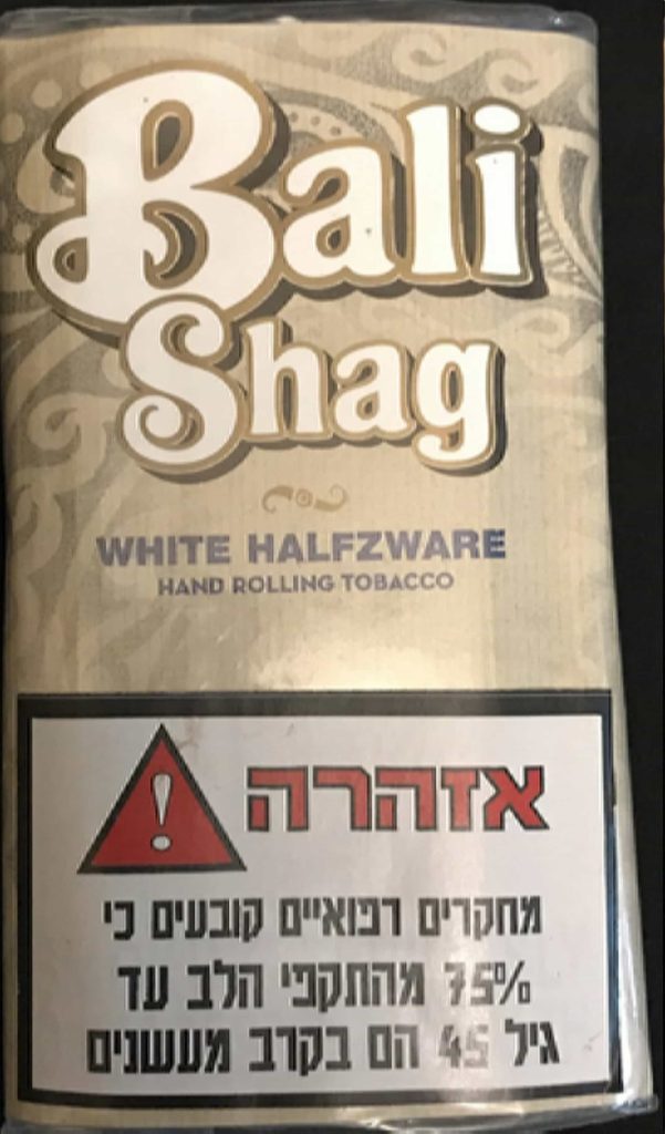 Shag tobacco in various packaging styles